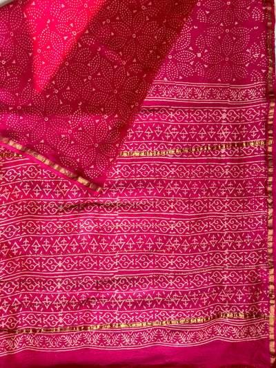 PANKHUDI : HANDBLOCK BAGRU PRINT CHANDERI SILK-COTT SAREE WITH ZARI BORDER.