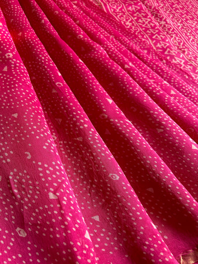 PANKHUDI : HANDBLOCK BAGRU PRINT CHANDERI SILK-COTT SAREE WITH ZARI BORDER.