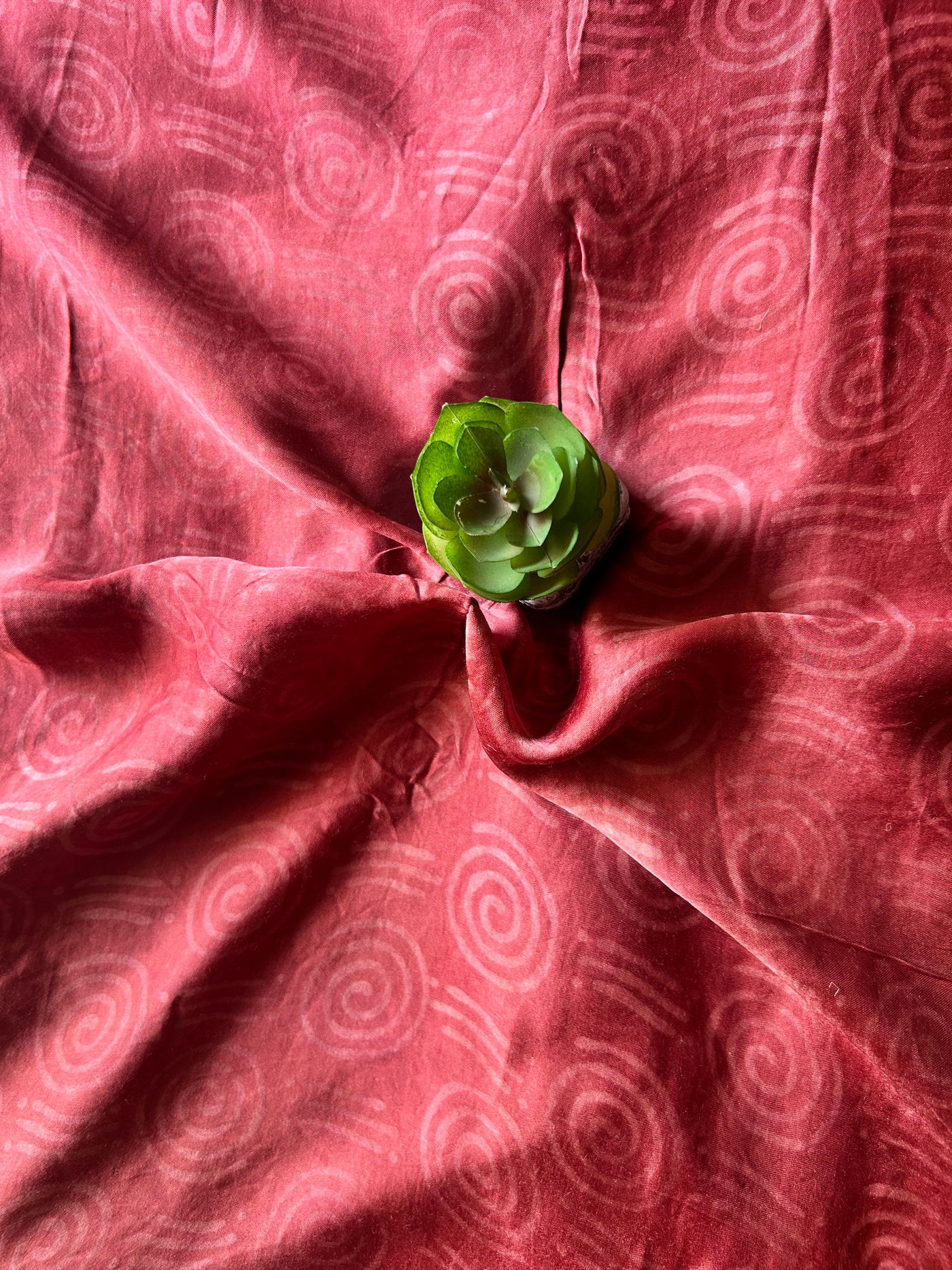 PUSHPITA:POMEGRANATE ROSE,HANDBLOCK PRINTED DABU MODAL SILK SAREE