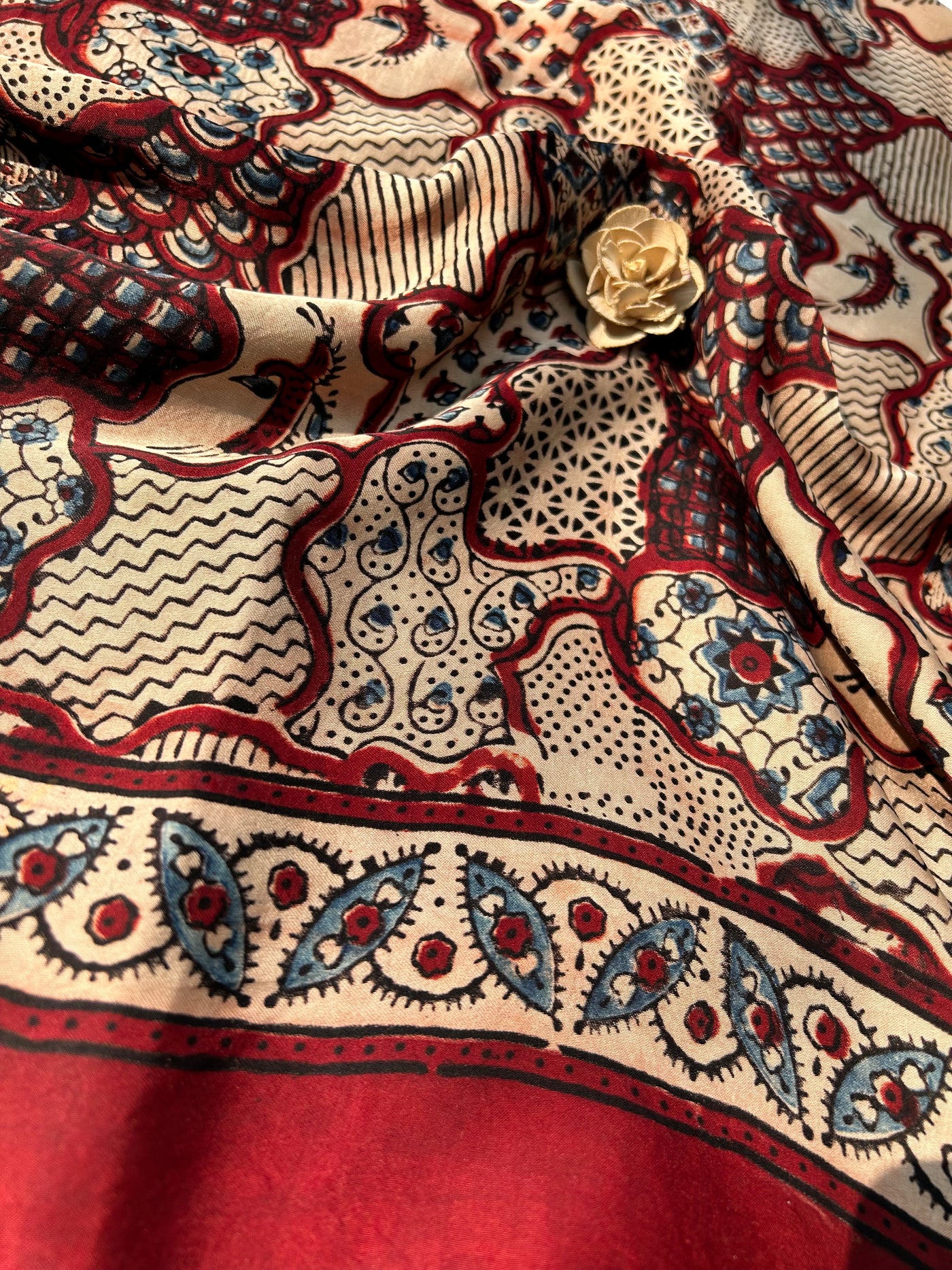 HINA: Handmade Clamp Dyed- Ajrakh Modal Silk Saree