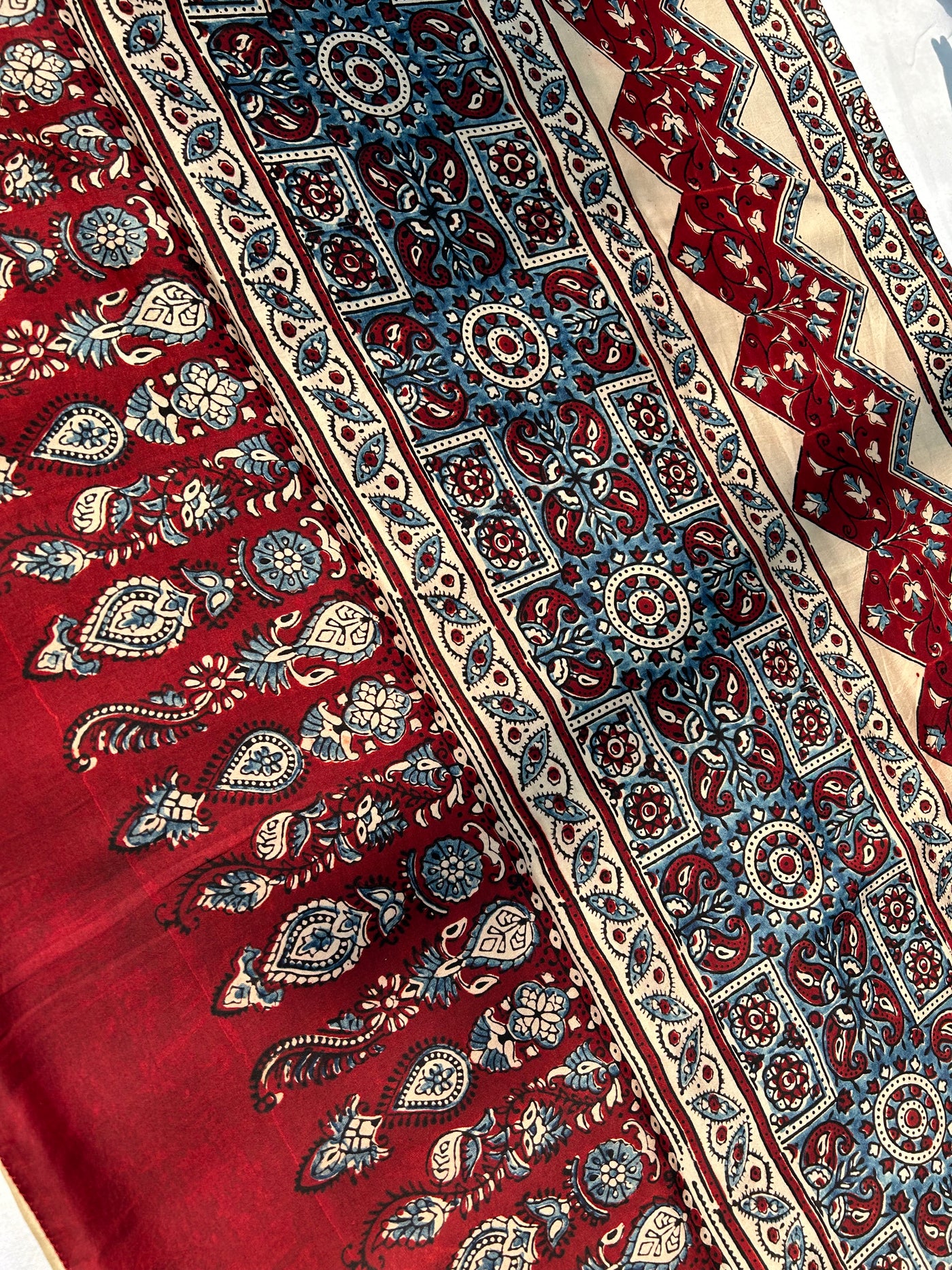 HINA: Handmade Clamp Dyed- Ajrakh Modal Silk Saree