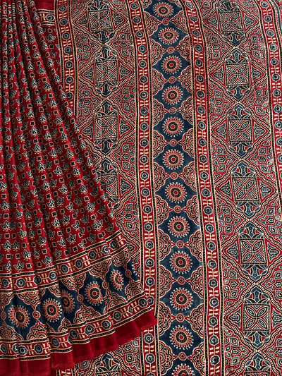 DEEKSHA: HAND BLOCK AJRAKH MODAL SILK SAREE