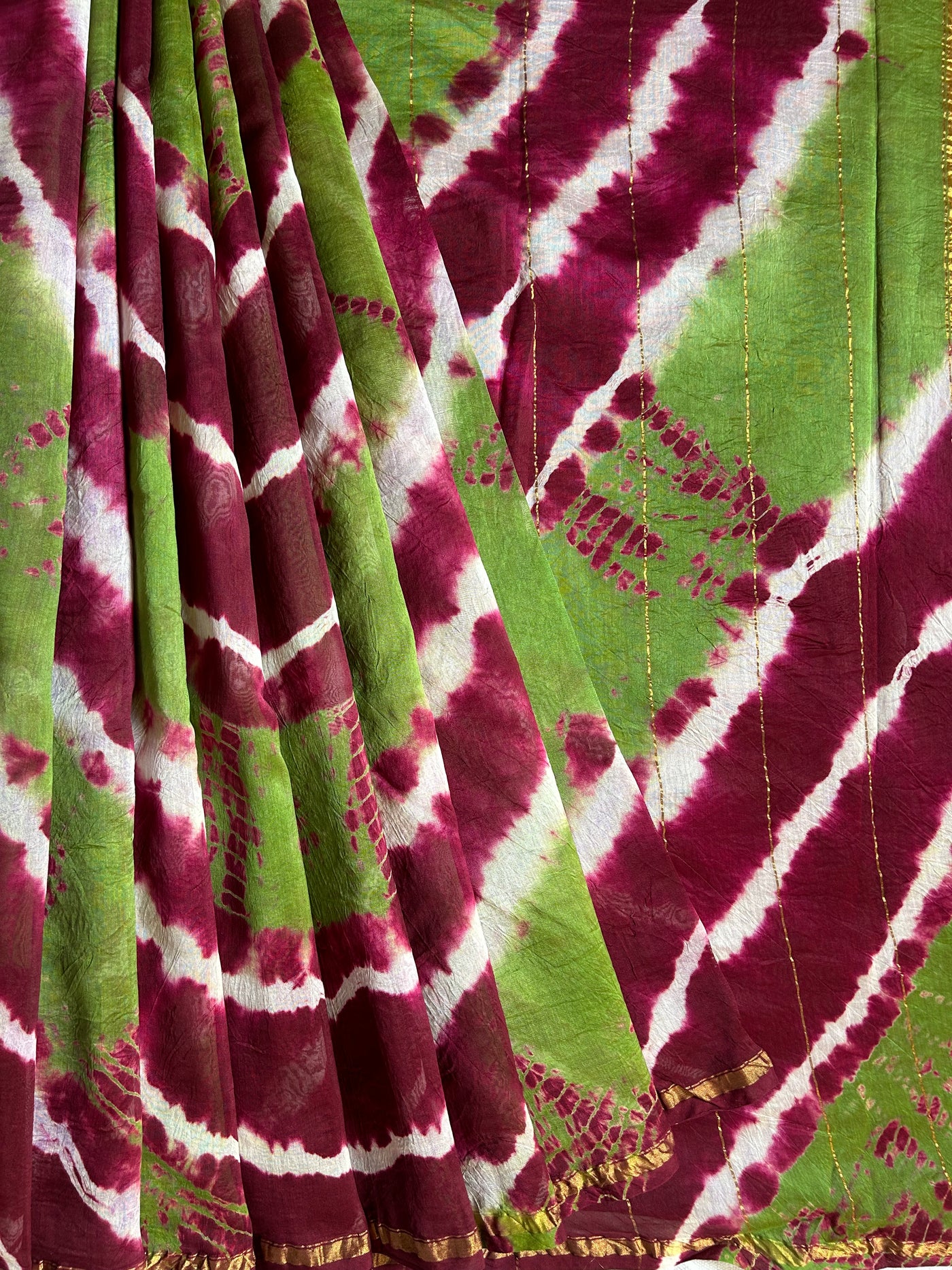 CHANDA: HANDBLOCK BAGRU PRINT CHANDERI SILK-COTT SAREE WITH ZARI BORDER.