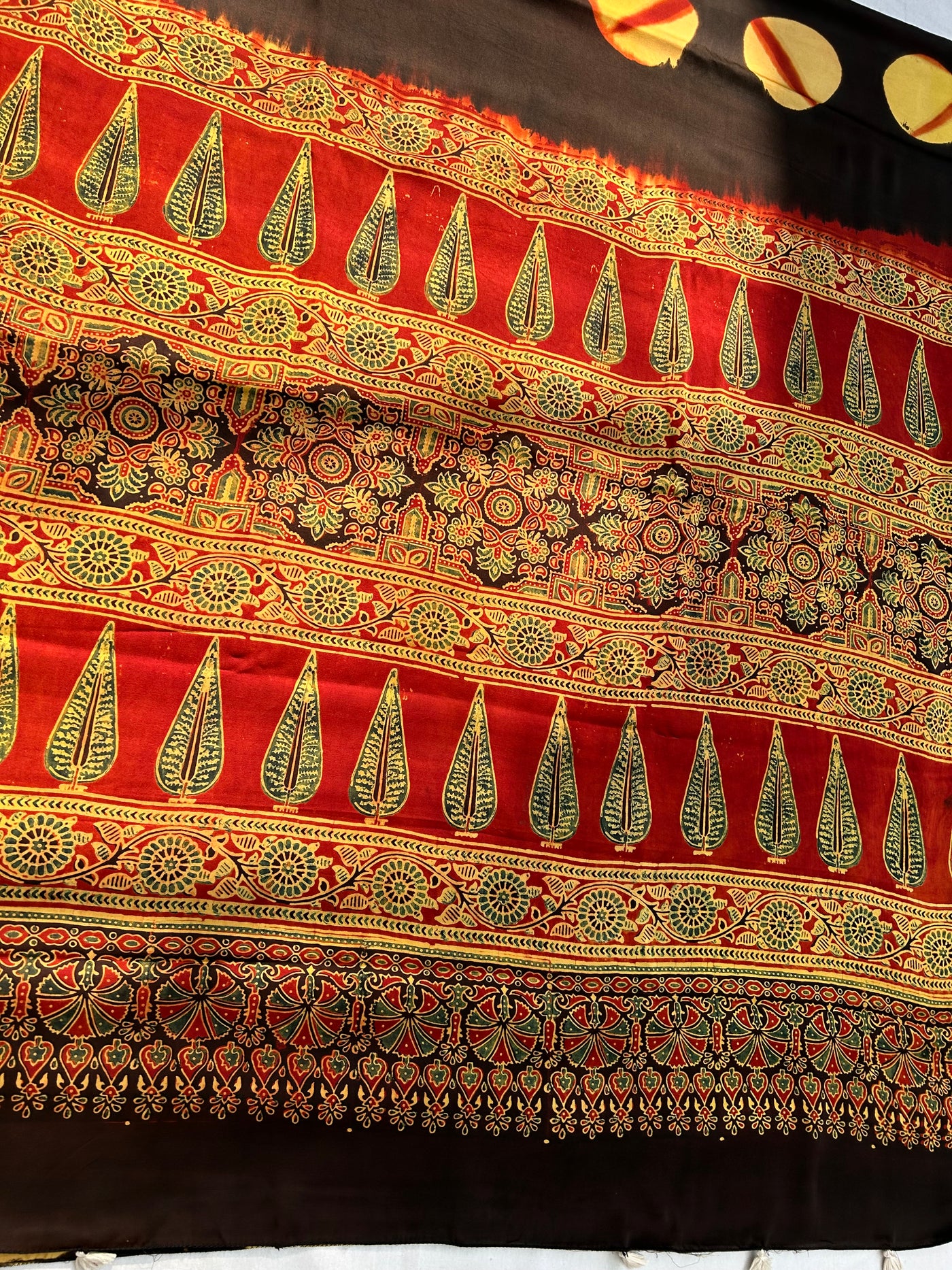 JAMINI: Handmade Clamp Dyed- Ajrakh Modal Silk Saree