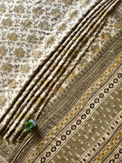 AGASTYA:FLORAL,HANDBLOCK PRINTED BAGRU MODAL SILK SAREE