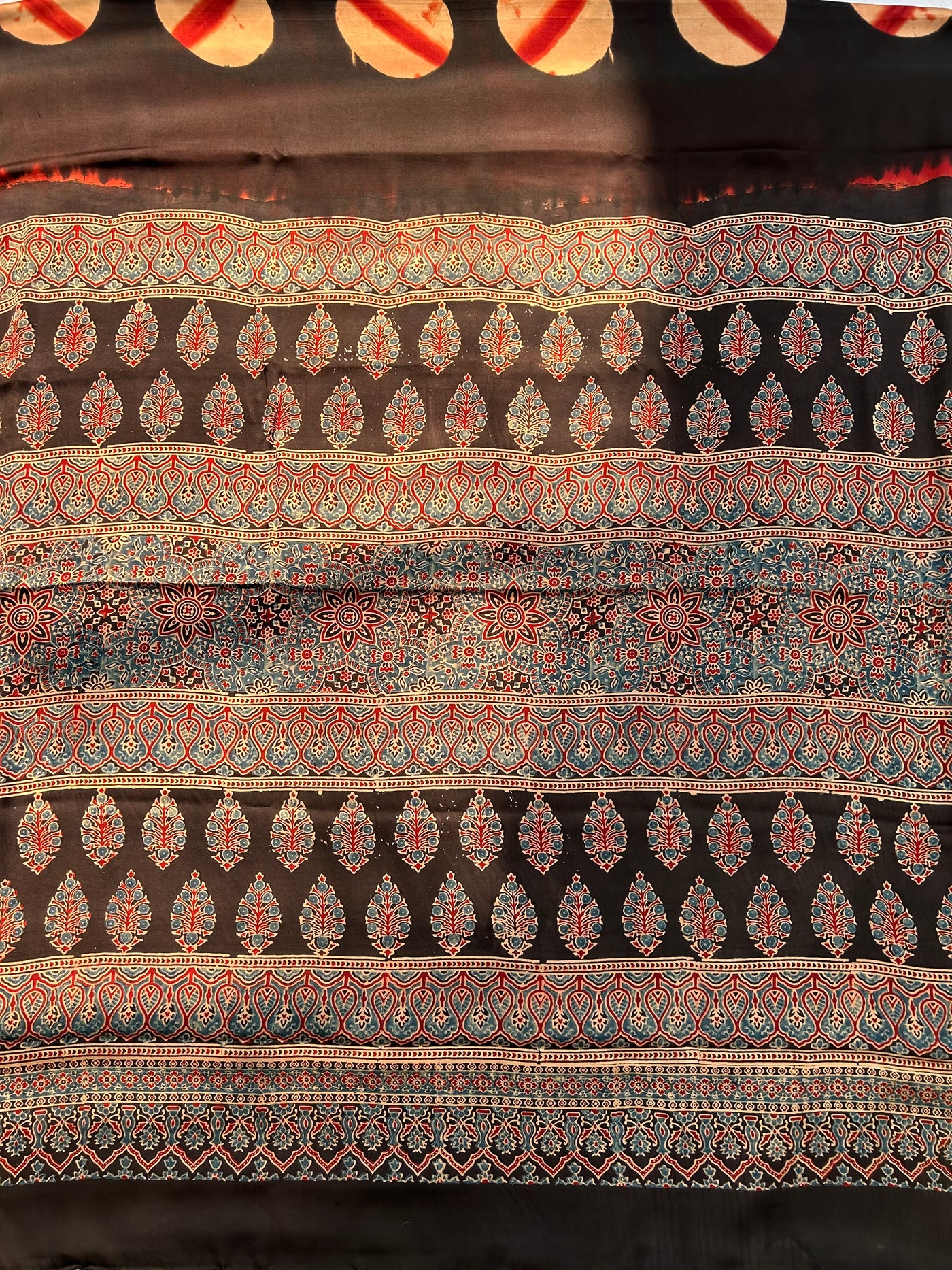 JANKI: Handmade Clamp Dyed- Ajrakh Modal Silk Saree