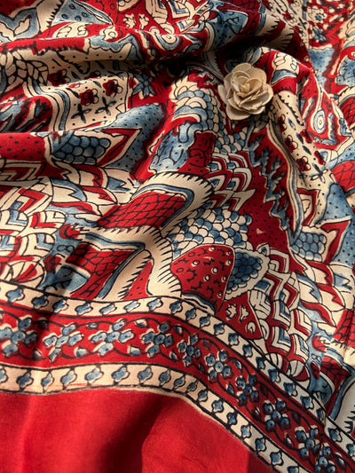 FAGUNI: Handmade Clamp Dyed- Ajrakh Modal Silk Saree