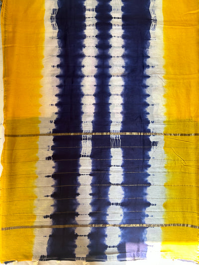 FALAK: HANDMADE TIE DYE CHANDERI SILK-COTT SAREE WITH ZARI BORDER.