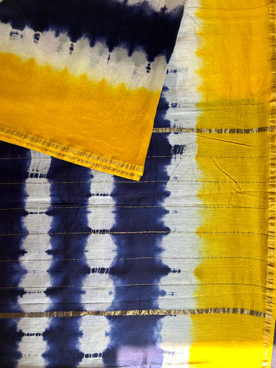 FALAK: HANDMADE TIE DYE CHANDERI SILK-COTT SAREE WITH ZARI BORDER.
