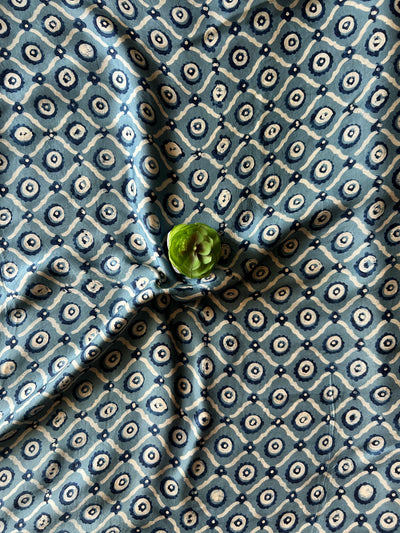 AFSANA:SMOKY SAGE,HANDBLOCK PRINTED BAGRU MODAL SILK SAREE