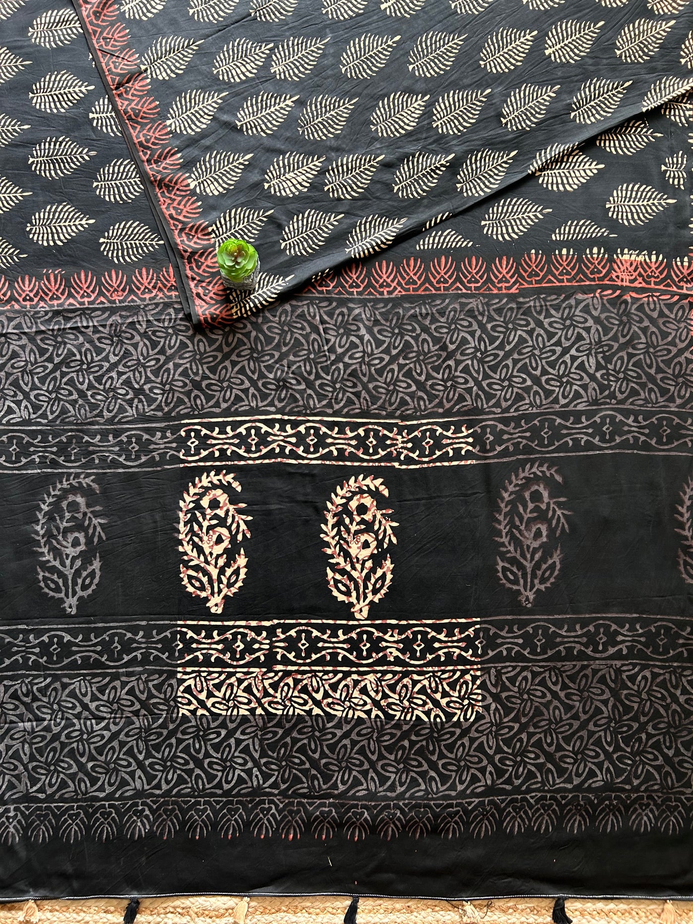 SUROOR:BLACK,HANDBLOCK PRINTED BAGRU MODAL SILK SAREE