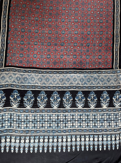 PUSHPSHREE: HAND BLOCK AJRAKH MODAL SILK SAREE