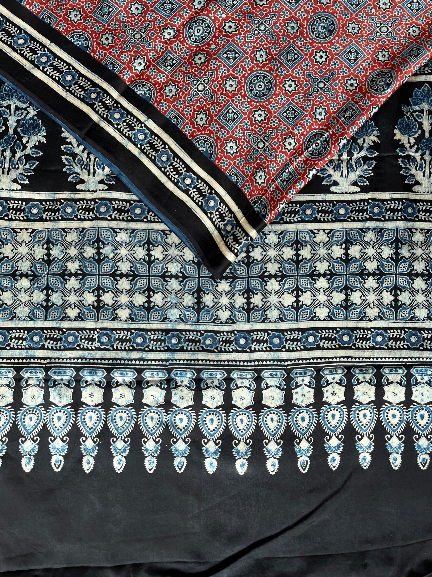 PUSHPSHREE: HAND BLOCK AJRAKH MODAL SILK SAREE