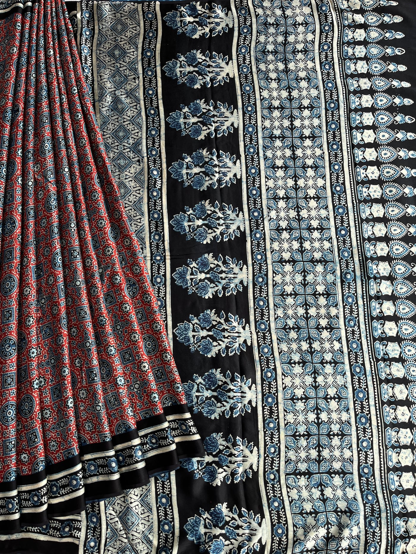 PUSHPSHREE: HAND BLOCK AJRAKH MODAL SILK SAREE