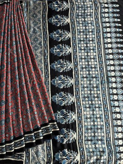 PUSHPSHREE: HAND BLOCK AJRAKH MODAL SILK SAREE