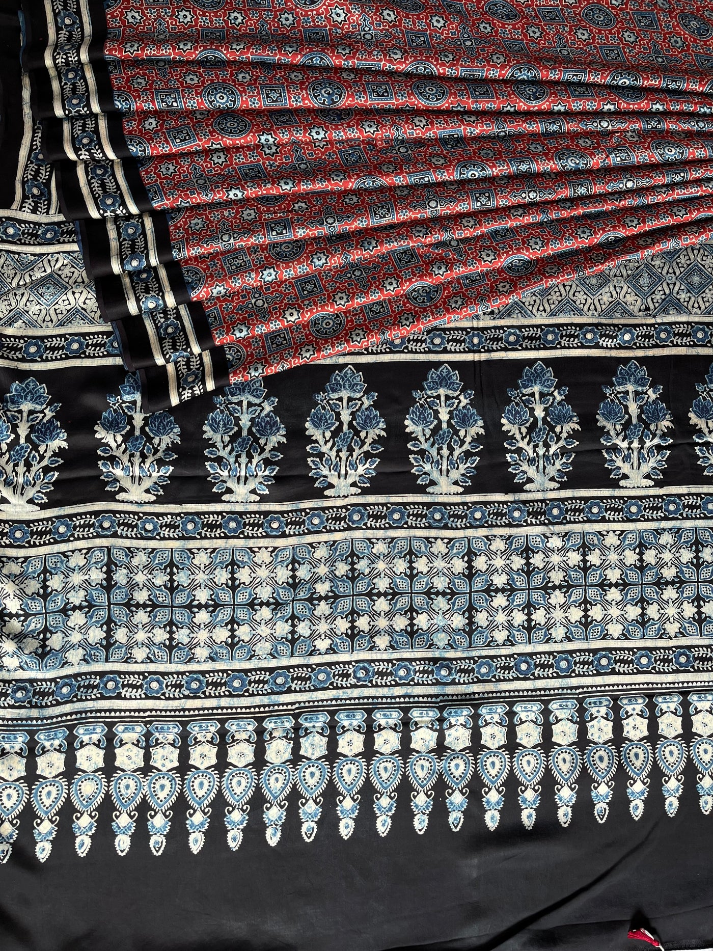 PUSHPSHREE: HAND BLOCK AJRAKH MODAL SILK SAREE