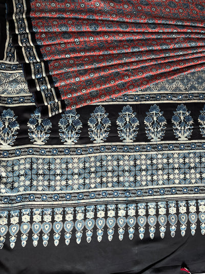 PUSHPSHREE: HAND BLOCK AJRAKH MODAL SILK SAREE