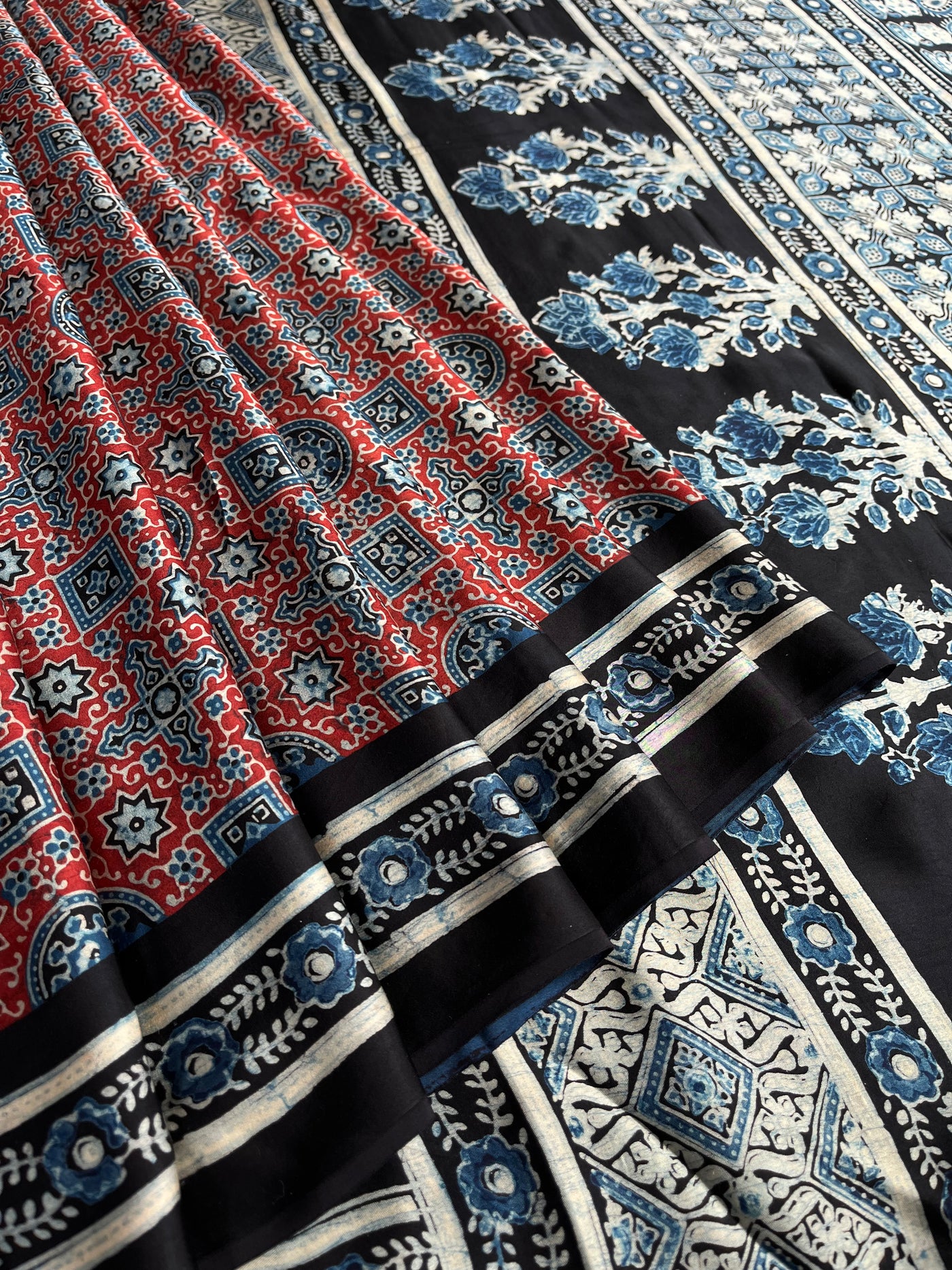 PUSHPSHREE: HAND BLOCK AJRAKH MODAL SILK SAREE