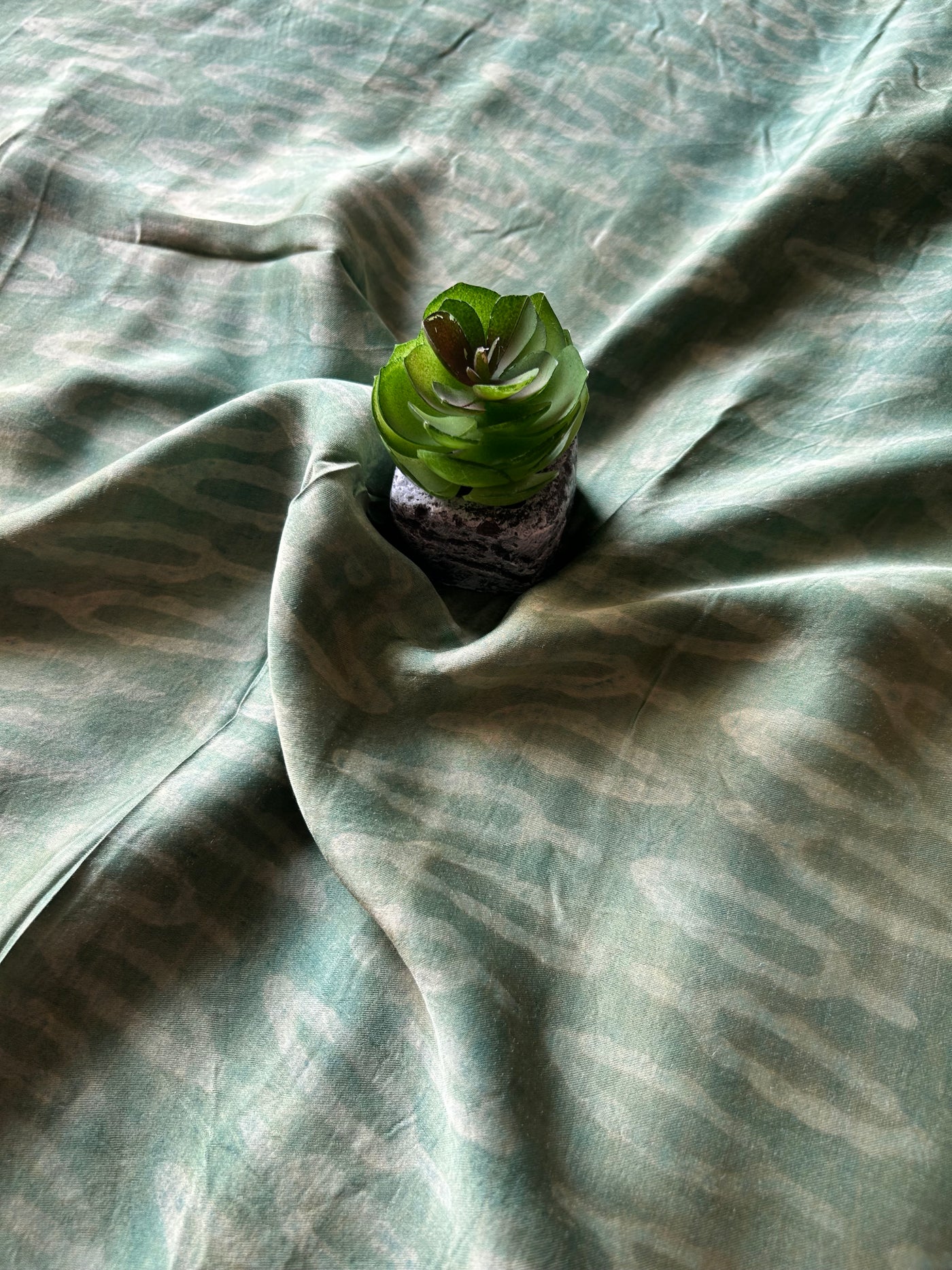 GULDASTA:MINT,HANDBLOCK PRINTED BAGRU MODAL SILK SAREE