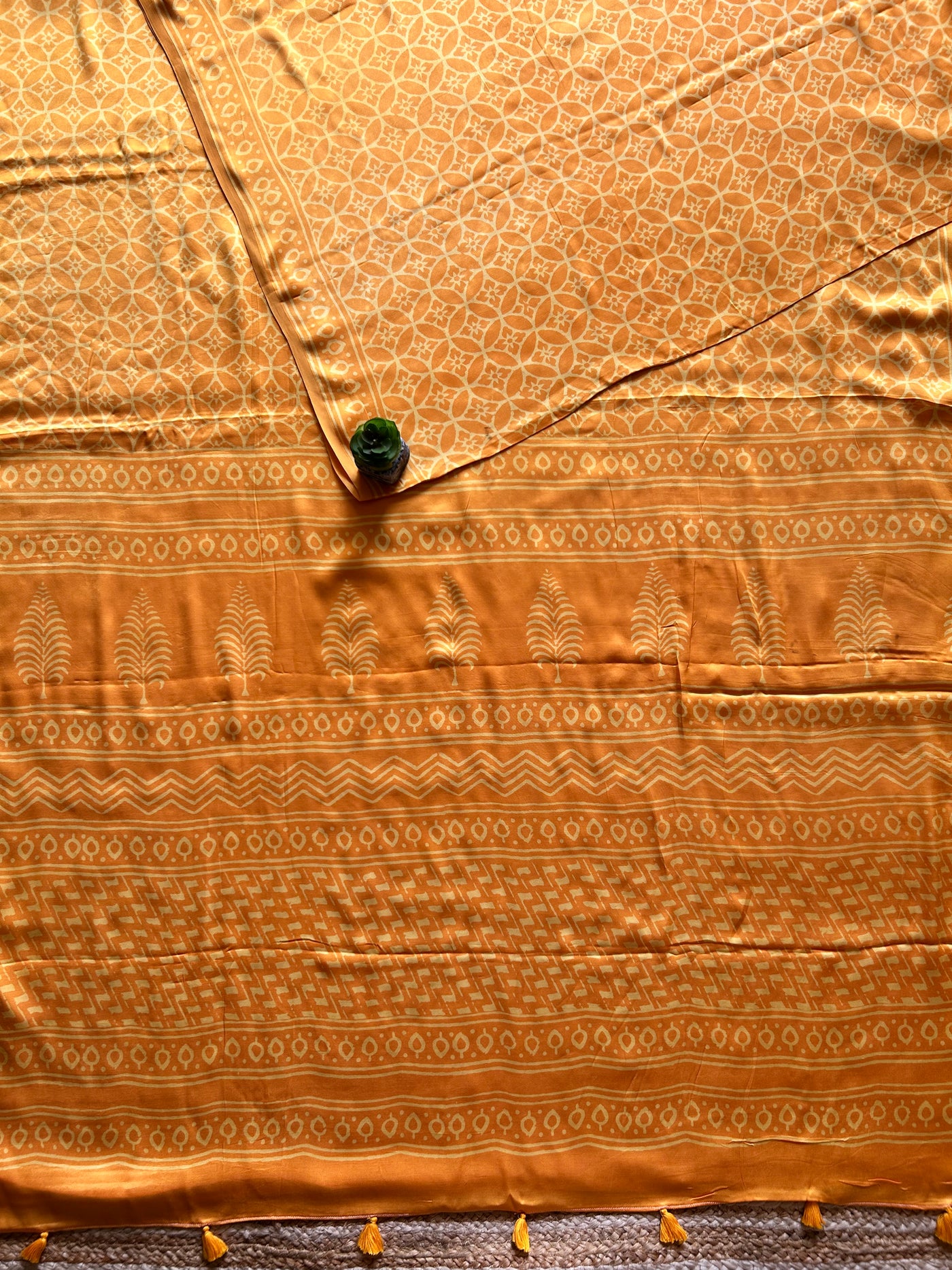 Roshan:MARIGOLD,HANDBLOCK PRINTED DABU MODAL SILK SAREE