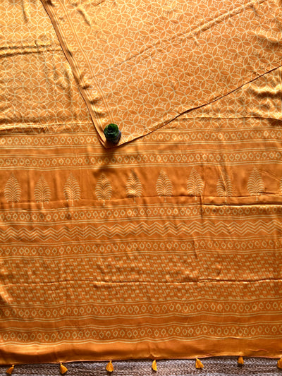 Roshan:MARIGOLD,HANDBLOCK PRINTED DABU MODAL SILK SAREE
