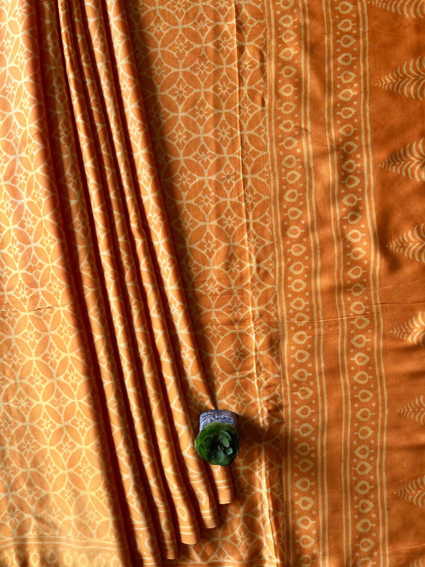 Roshan:MARIGOLD,HANDBLOCK PRINTED DABU MODAL SILK SAREE