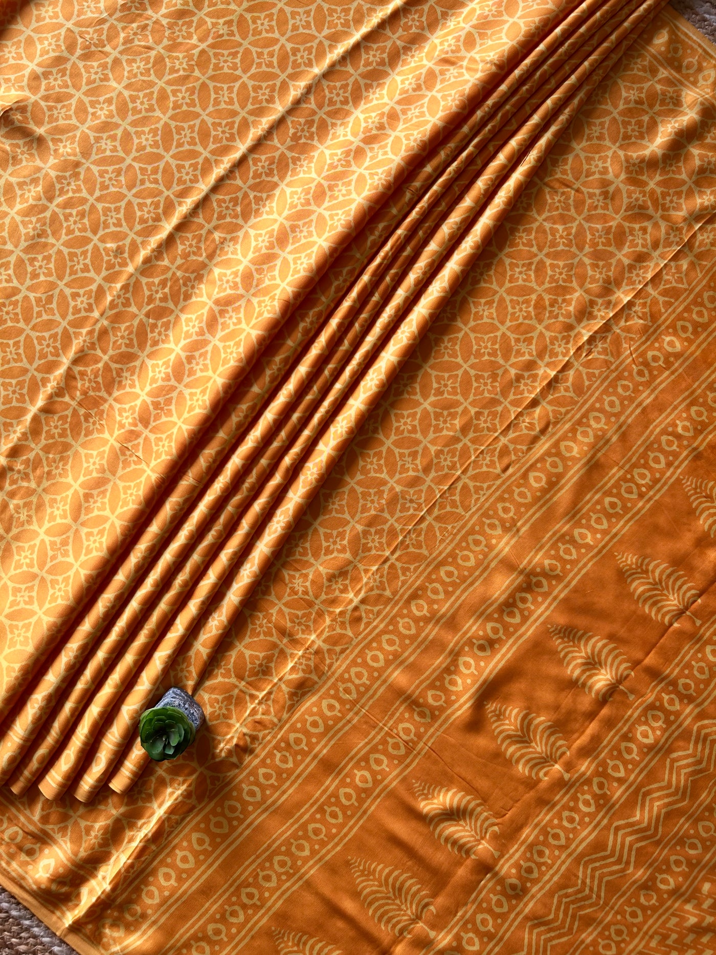 Roshan:MARIGOLD,HANDBLOCK PRINTED DABU MODAL SILK SAREE