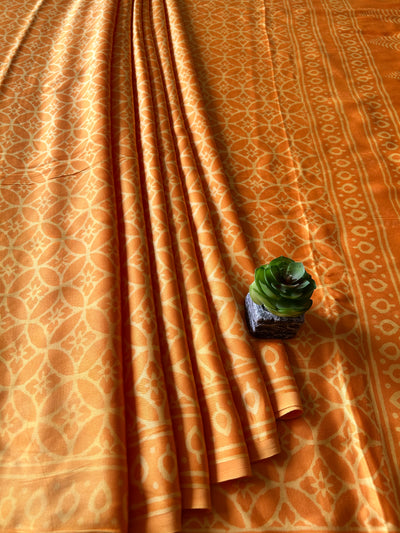 Roshan:MARIGOLD,HANDBLOCK PRINTED DABU MODAL SILK SAREE