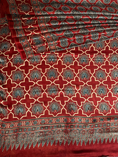 REWA: HAND BLOCK AJRAKH MODAL SILK SAREE
