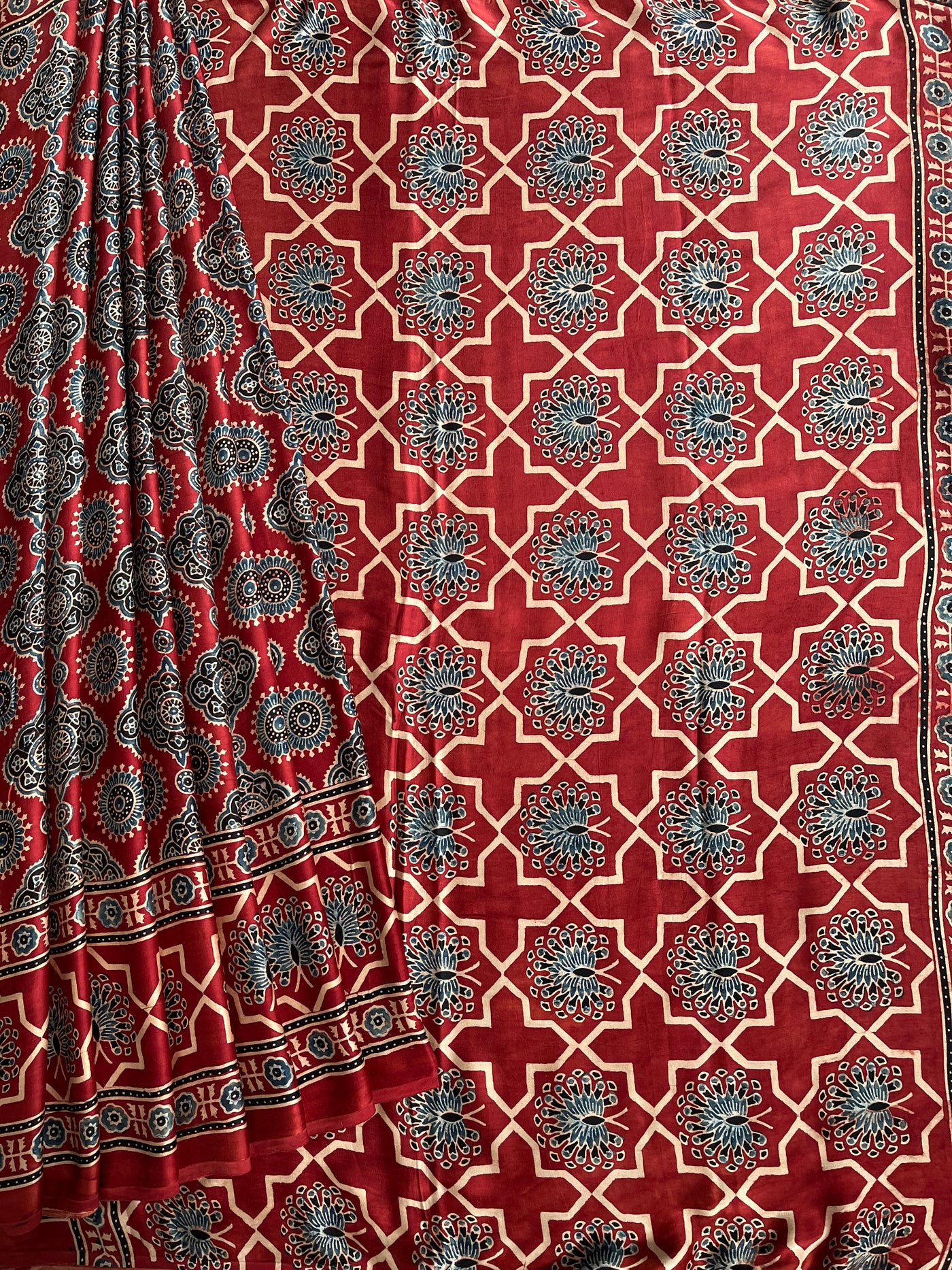 REWA: HAND BLOCK AJRAKH MODAL SILK SAREE