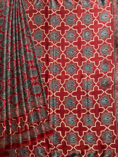 REWA: HAND BLOCK AJRAKH MODAL SILK SAREE