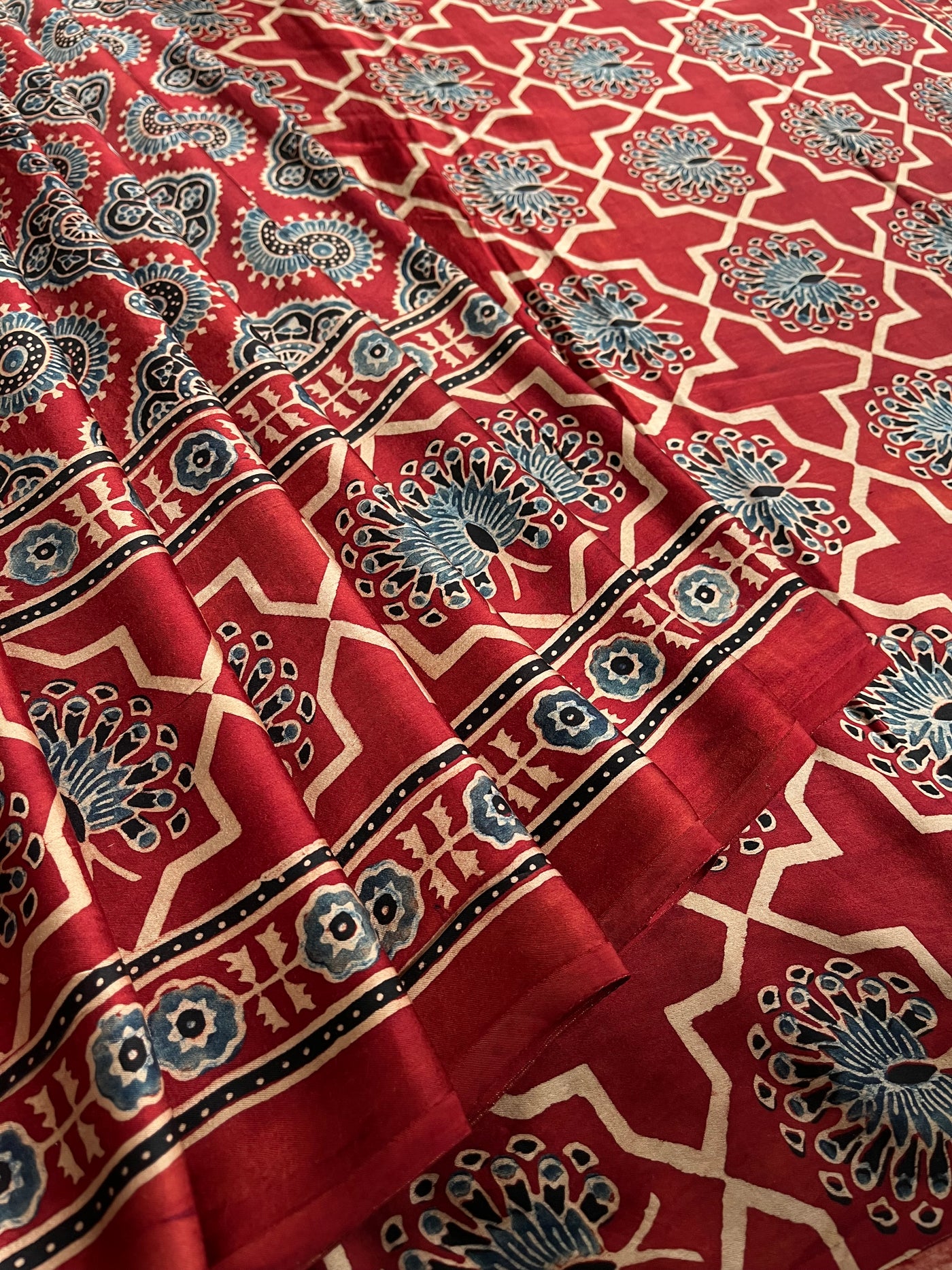REWA: HAND BLOCK AJRAKH MODAL SILK SAREE