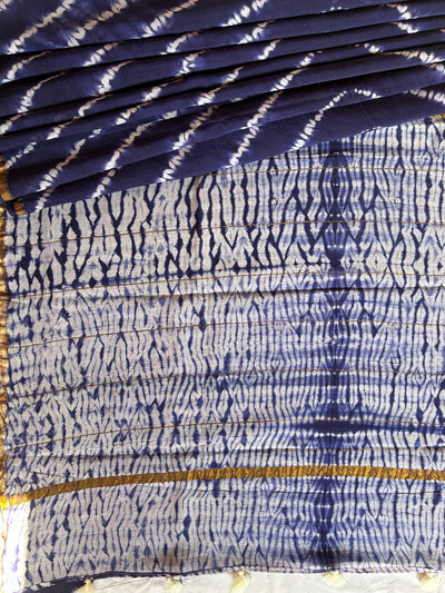 HINA: HANDMADE SHIBORI CHANDERI SILK-COTT SAREE WITH ZARI BORDER.