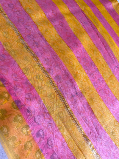 RAGINI: HANDBLOCK BAGRU PRINT CHANDERI SILK-COTT SAREE WITH ZARI BORDER.