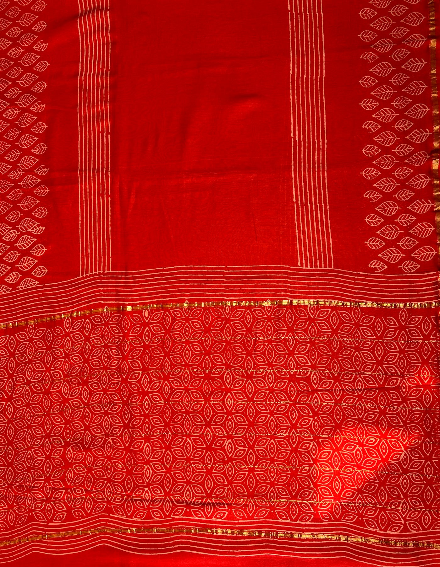 SANA: HANDBLOCK BAGRU PRINT CHANDERI SILK-COTT SAREE WITH ZARI BORDER.