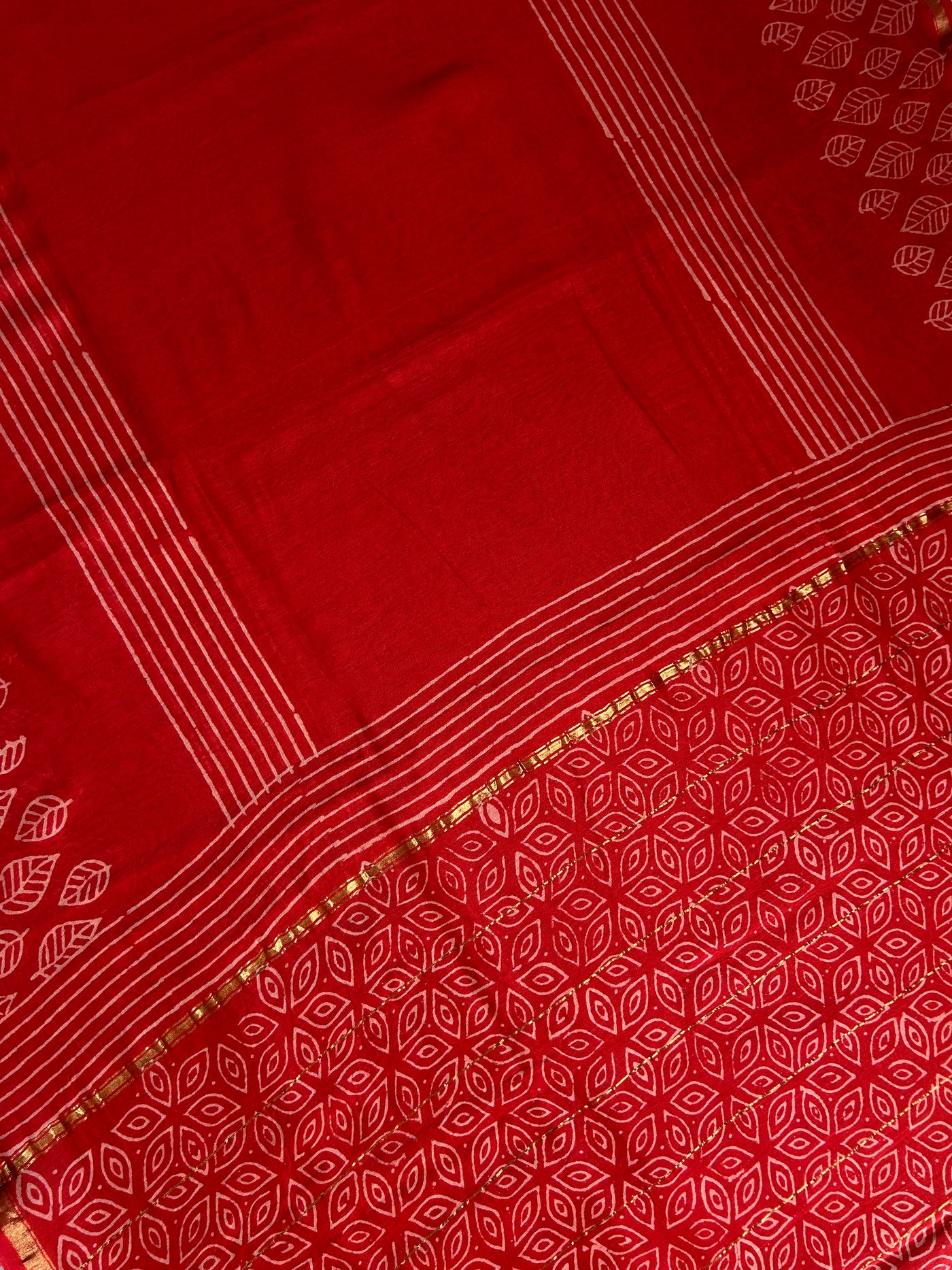 SANA: HANDBLOCK BAGRU PRINT CHANDERI SILK-COTT SAREE WITH ZARI BORDER.