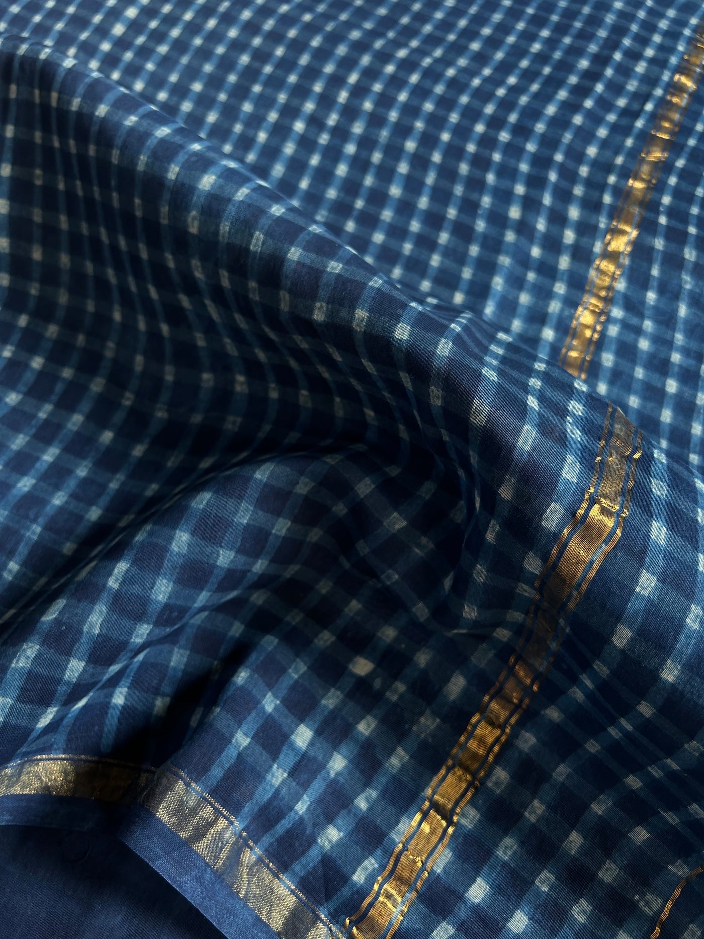 MUKTA: HANDBLOCK BAGRU PRINT CHANDERI SILK-COTT SAREE WITH ZARI BORDER.