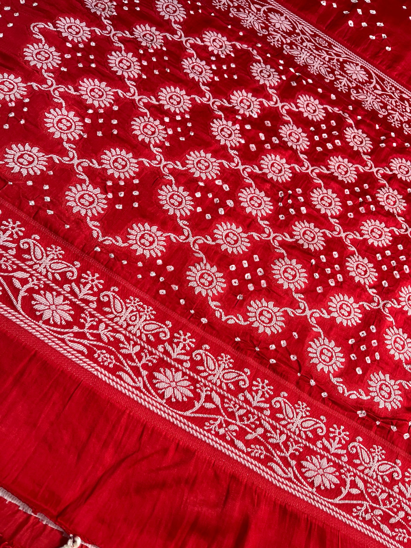 RASHI: Handmade Bandhani Modal Silk Saree With Designer Pallu