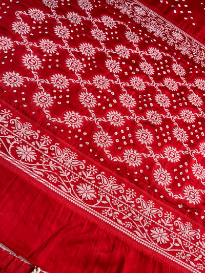 RASHI: Handmade Bandhani Modal Silk Saree With Designer Pallu