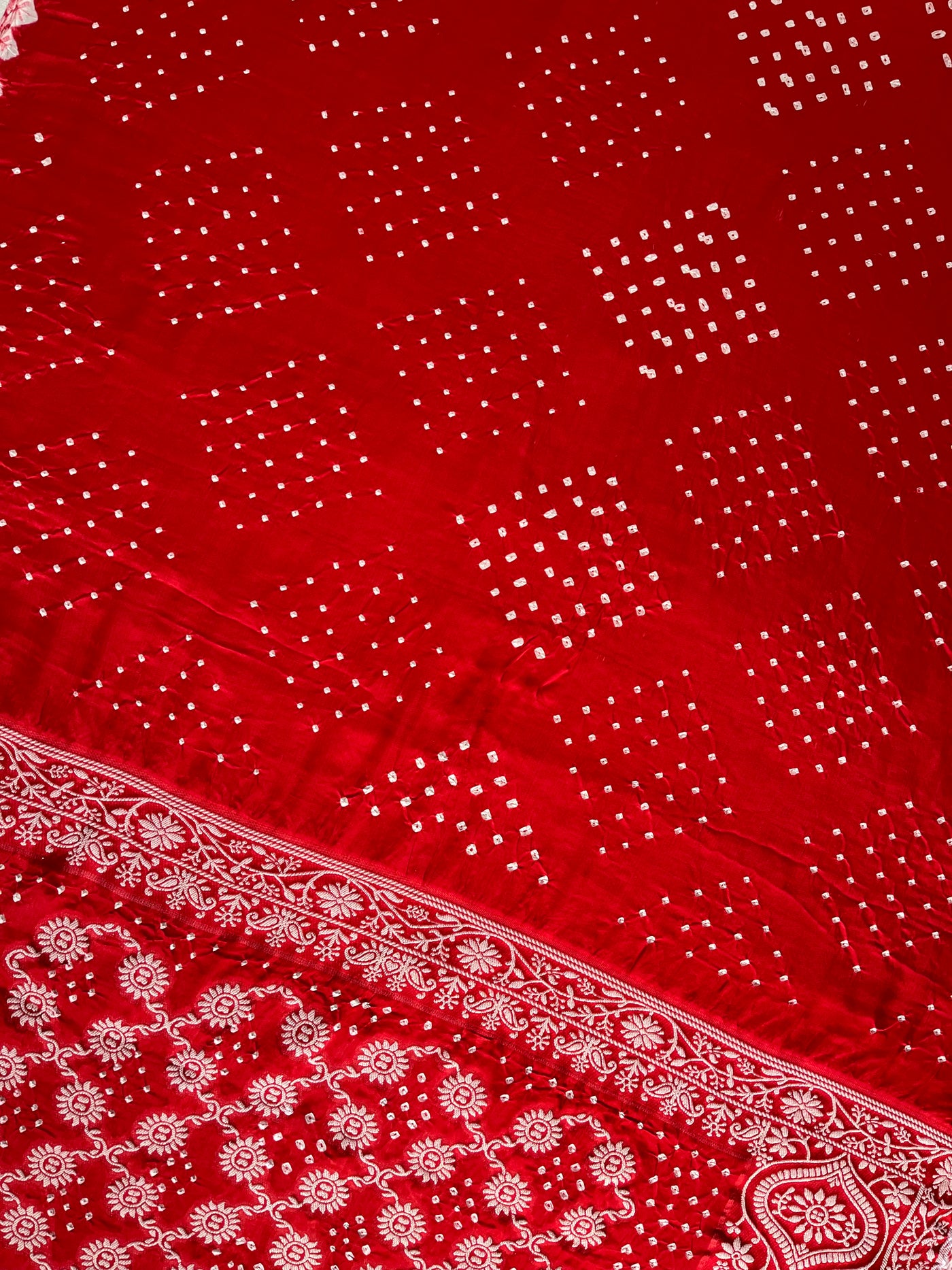 RASHI: Handmade Bandhani Modal Silk Saree With Designer Pallu