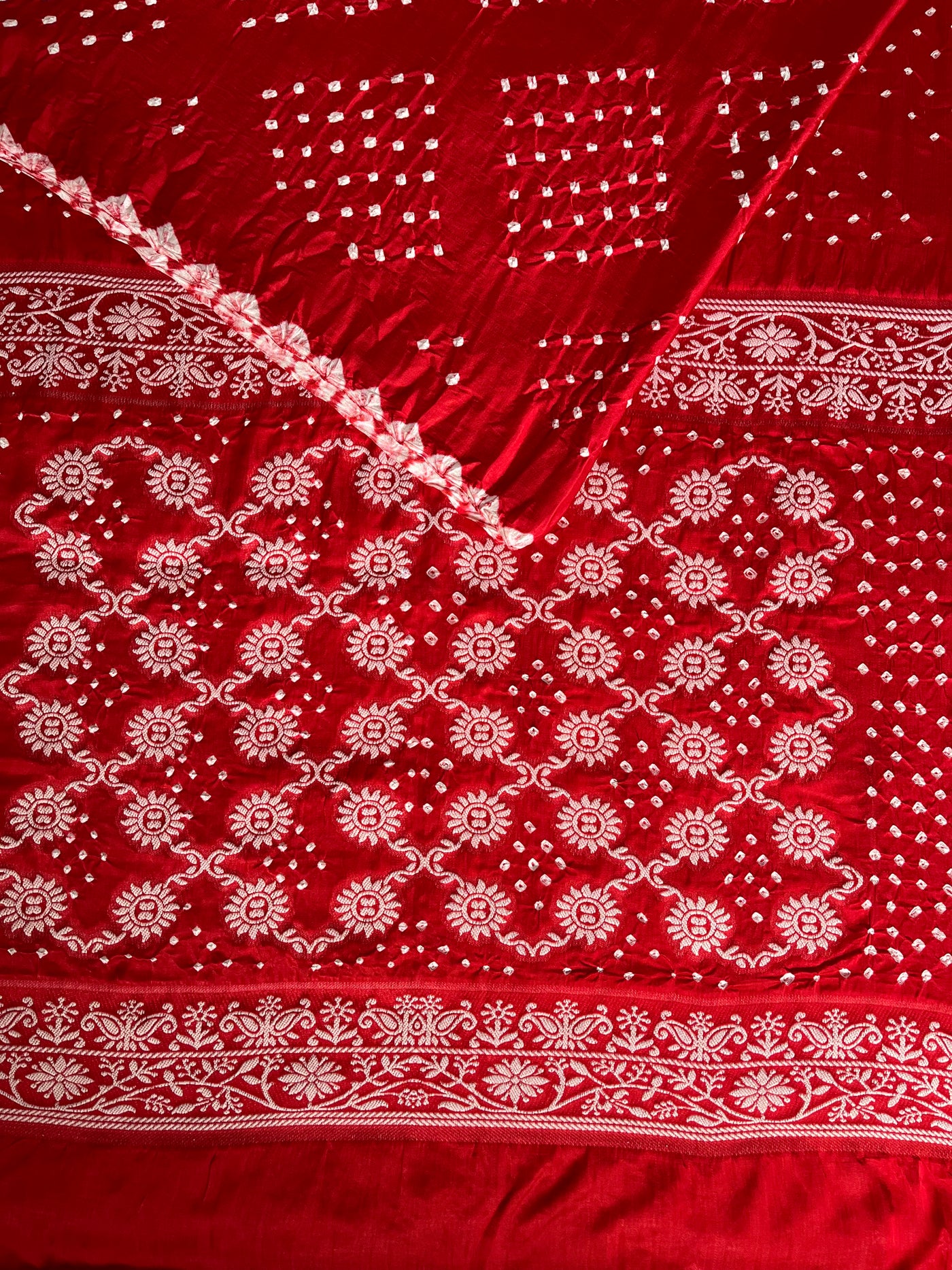 RASHI: Handmade Bandhani Modal Silk Saree With Designer Pallu