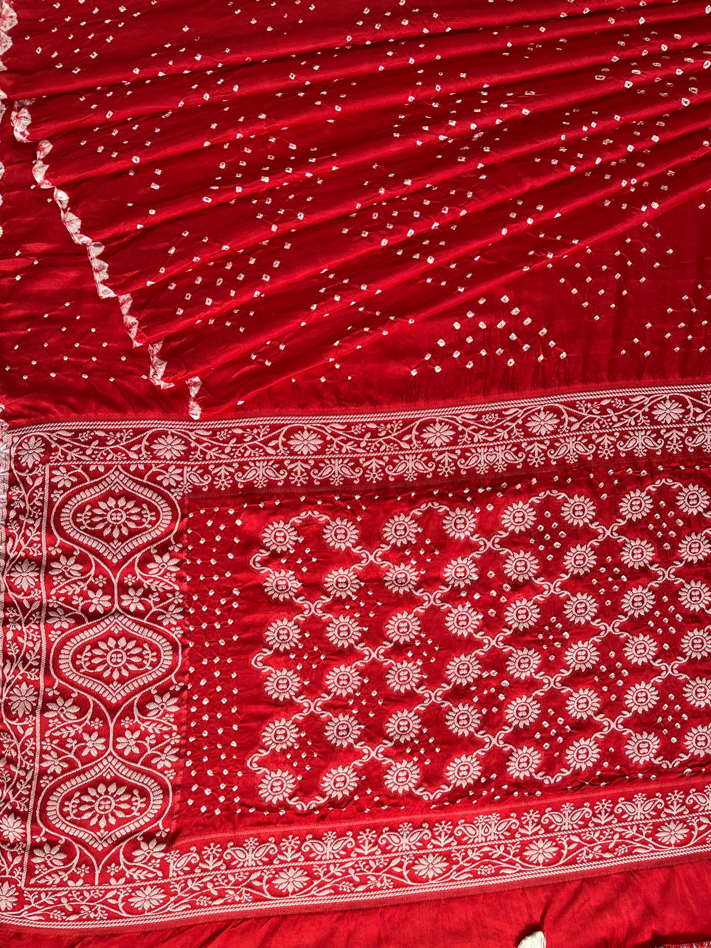RASHI: Handmade Bandhani Modal Silk Saree With Designer Pallu