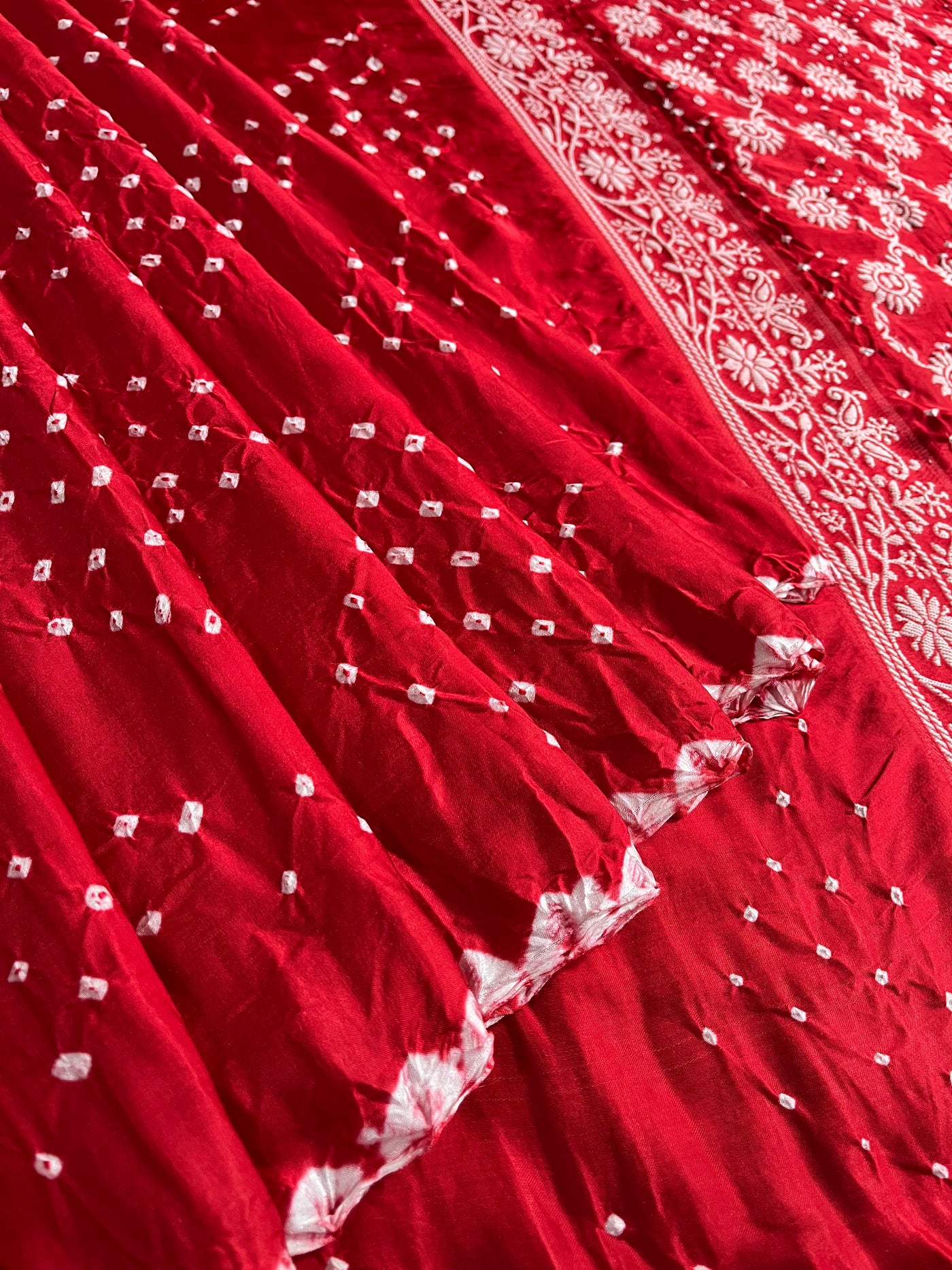 RASHI: Handmade Bandhani Modal Silk Saree With Designer Pallu