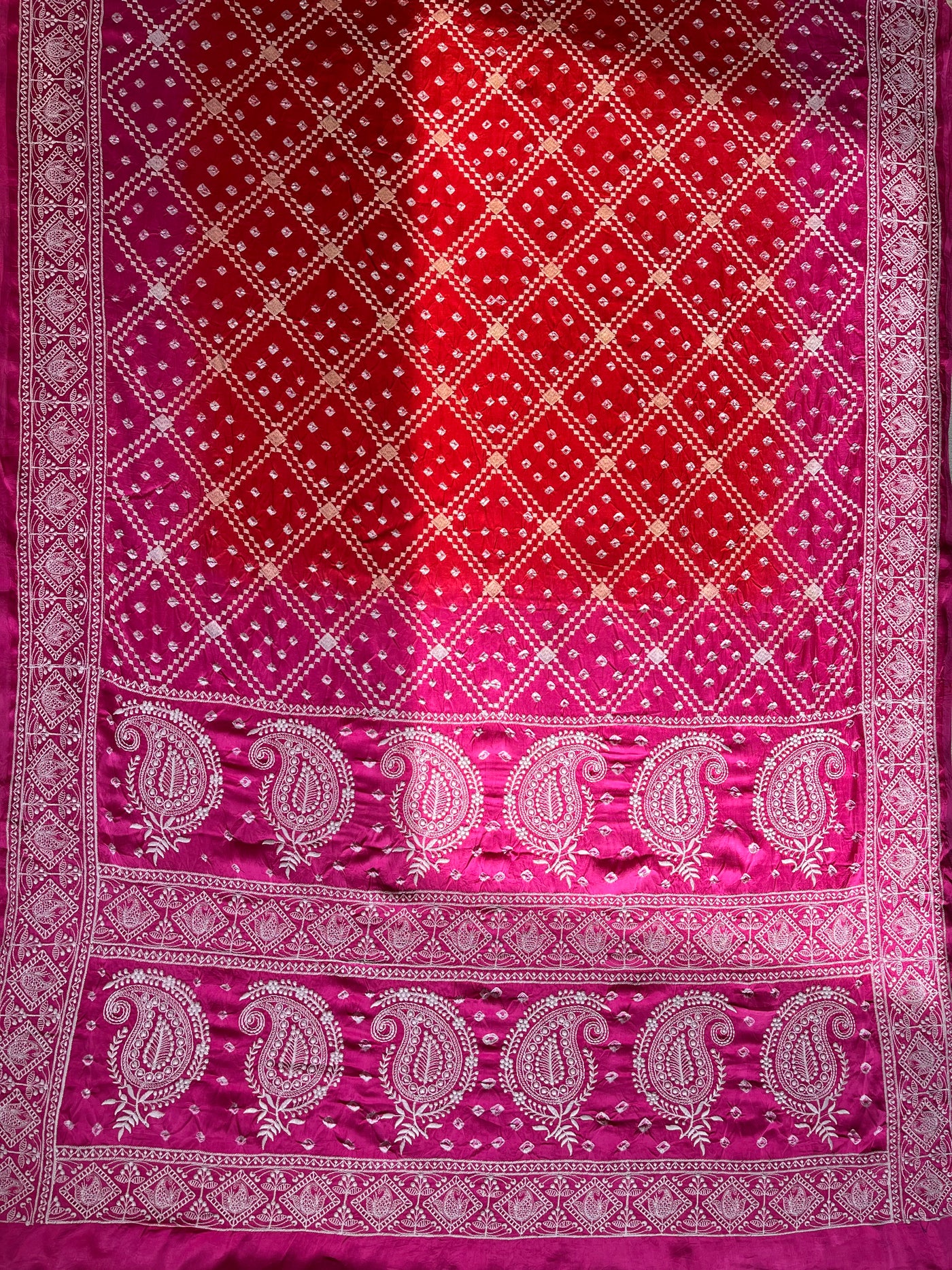 KUNDAN : Handmade Bandhani Modal Silk Saree With Thread Embroidery Work