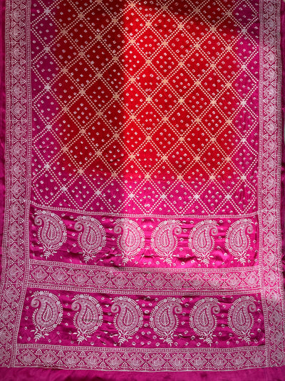 KUNDAN : Handmade Bandhani Modal Silk Saree With Thread Embroidery Work
