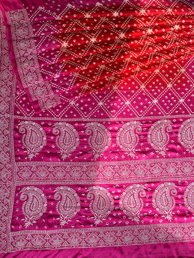 KUNDAN : Handmade Bandhani Modal Silk Saree With Thread Embroidery Work