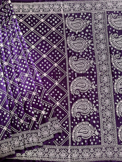 NIGHTINGALE : Handmade Bandhani Modal Silk Saree With Thread Embroidery Work
