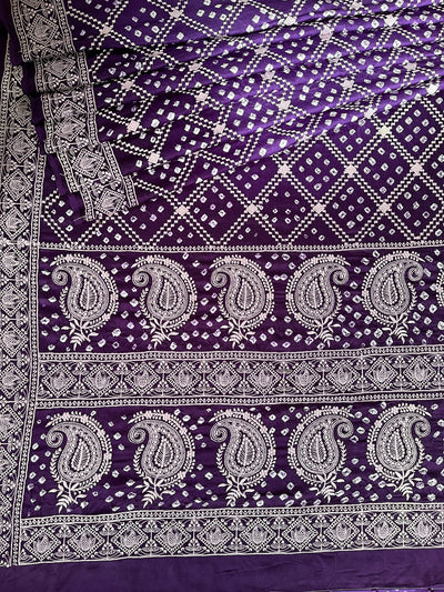 NIGHTINGALE : Handmade Bandhani Modal Silk Saree With Thread Embroidery Work