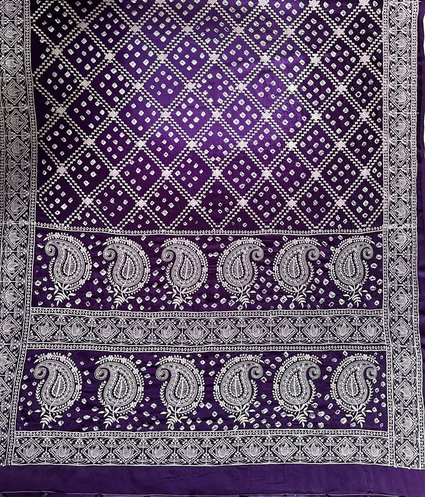 NIGHTINGALE : Handmade Bandhani Modal Silk Saree With Thread Embroidery Work