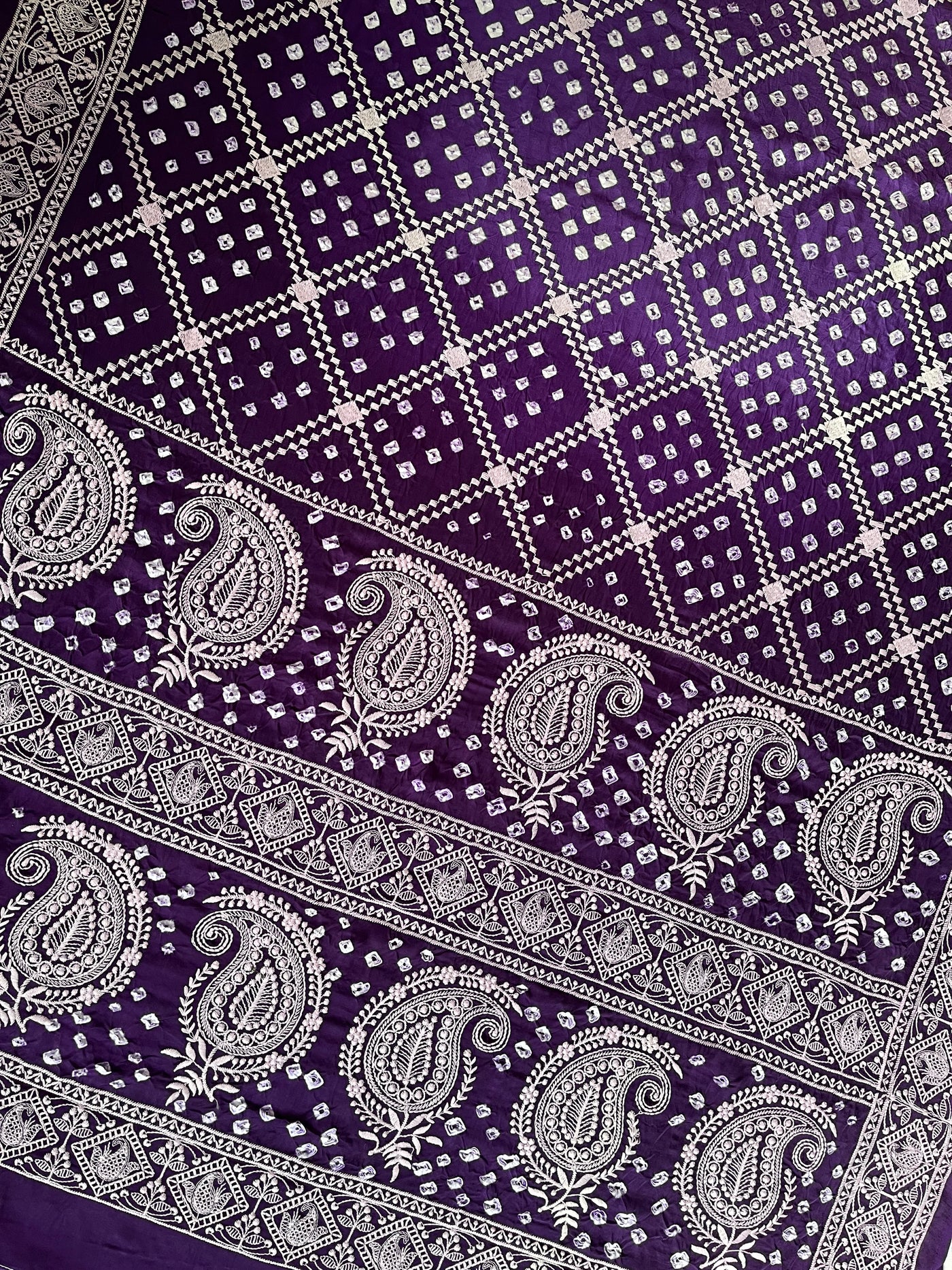 NIGHTINGALE : Handmade Bandhani Modal Silk Saree With Thread Embroidery Work